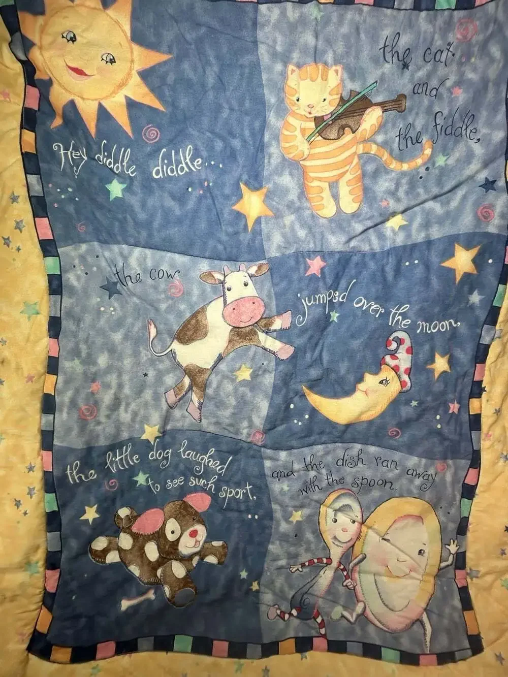 Mother Goose Rhyme Hey Diddle Diddle Pastel Quilt Top Pink Reverse Panel crib